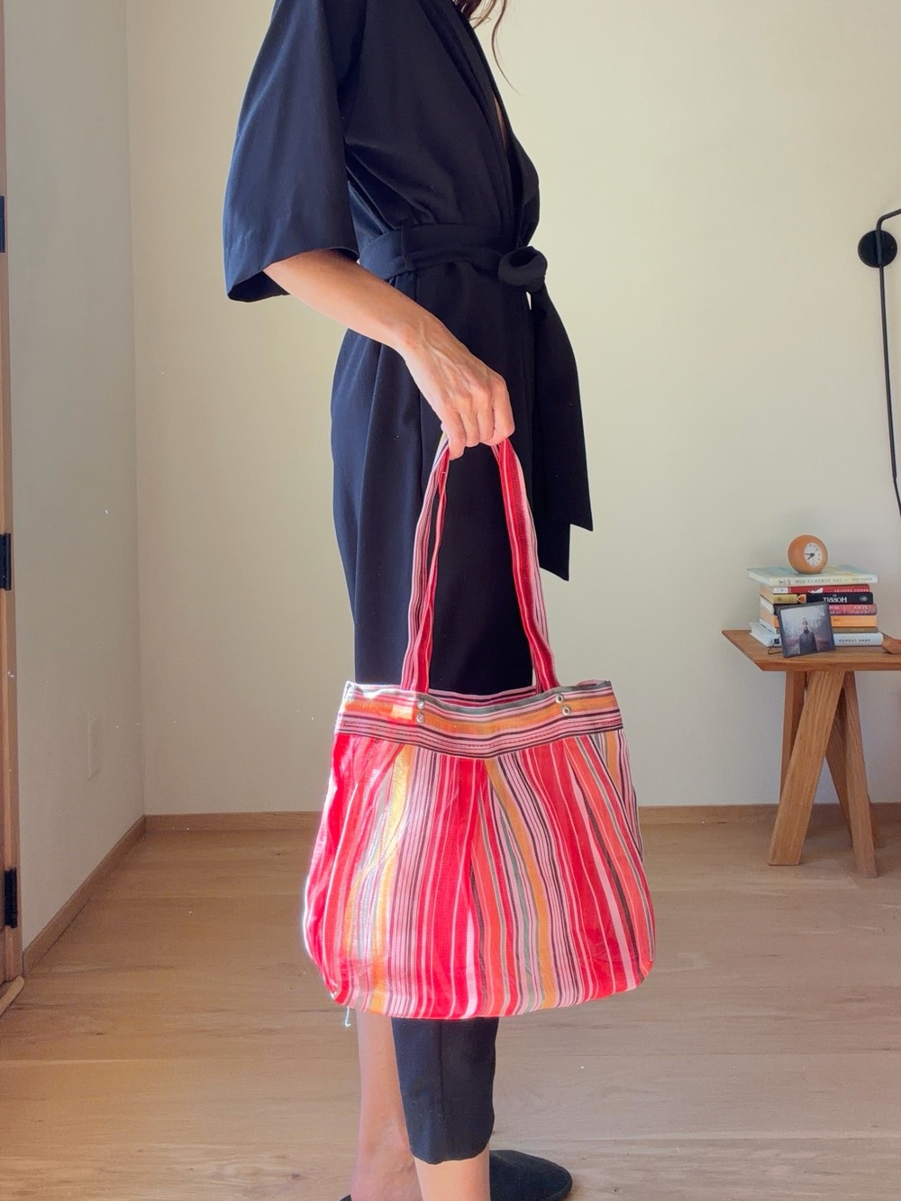 Striped Pink Multi-Color Mexican Tote Bag